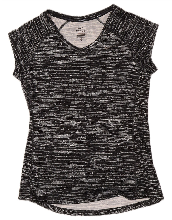 Nike Dame Dri Fit T-Shirt Top UK 12 Medium Sort Flecked Polyester