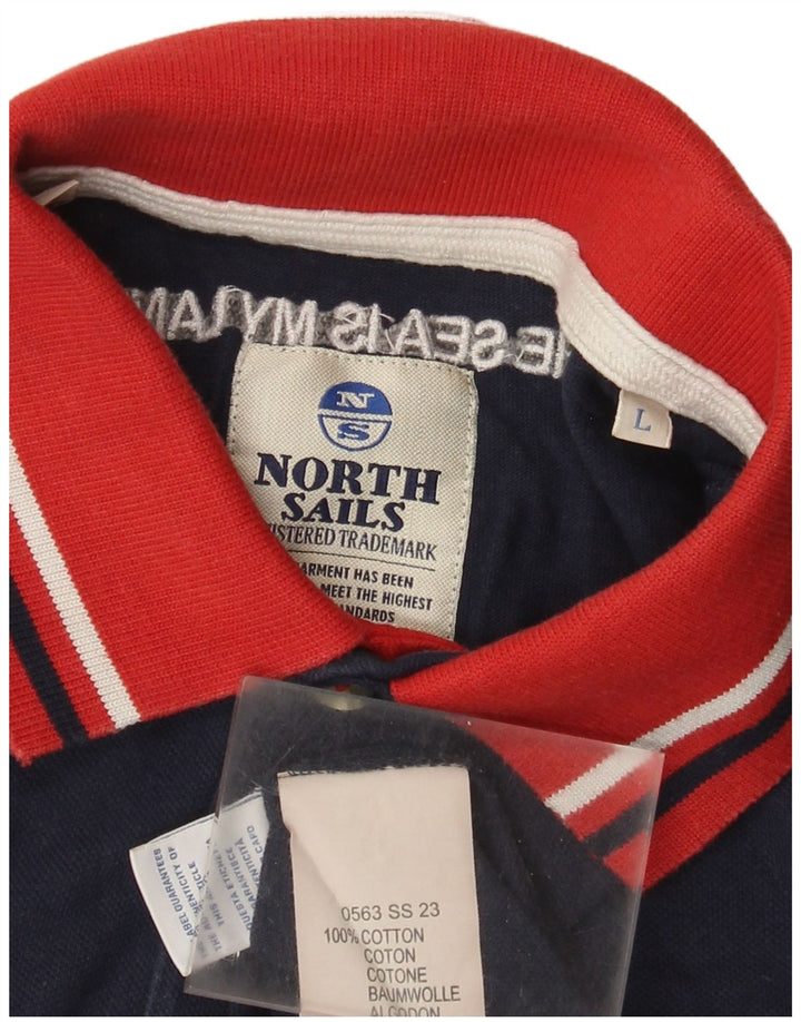 North Sails Herre Polo Shirt Large Navy Blue Colourblock Bomuld