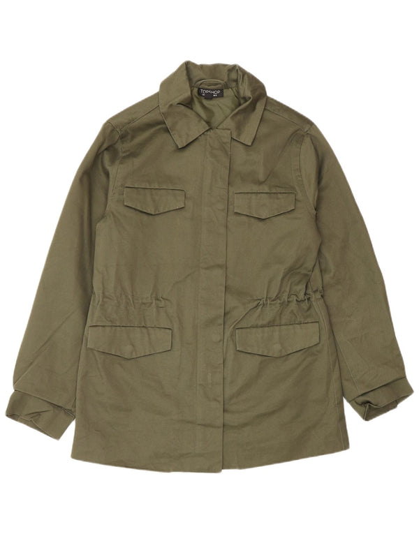 Topshop Kvinder Utility Jacket UK 8 Small Khaki Cotton