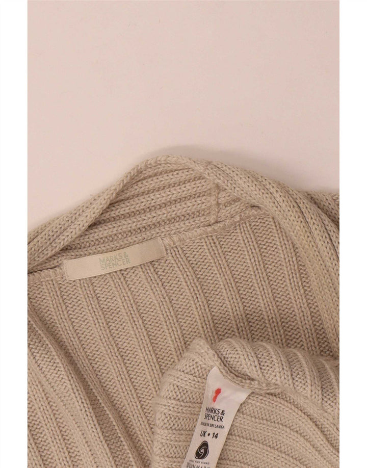 Marks & Spencer Dame Longline Åben Cardigan Sweater UK 14 Large Beige