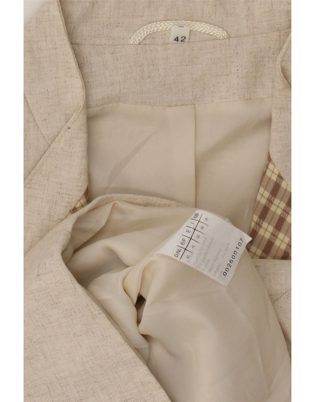 Vintage damejakke med 3/4 ærmer 2 knaps blazer jakke UK 16 stor beige viskose