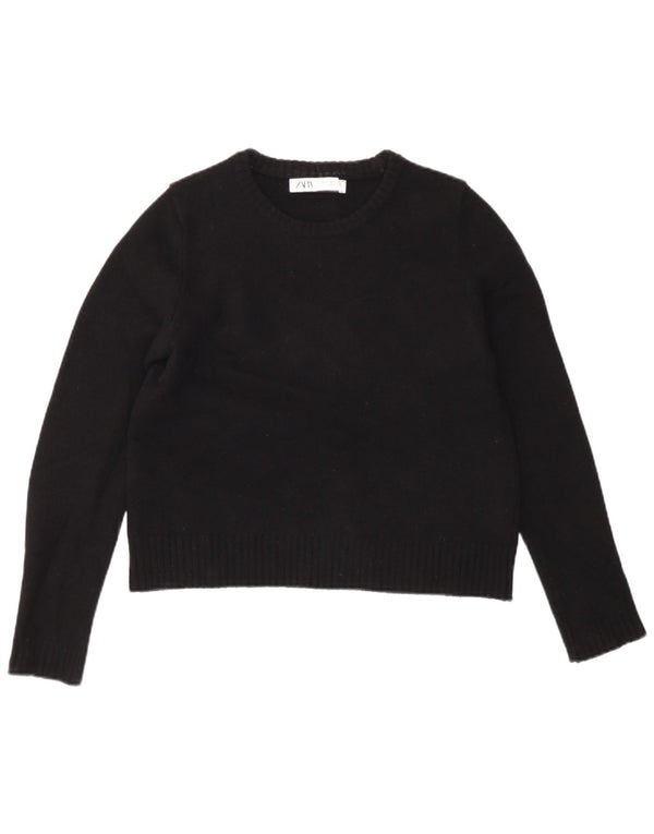 Zara Womens Crop Boat Neck Jumper Sweater UK 10 Small Black