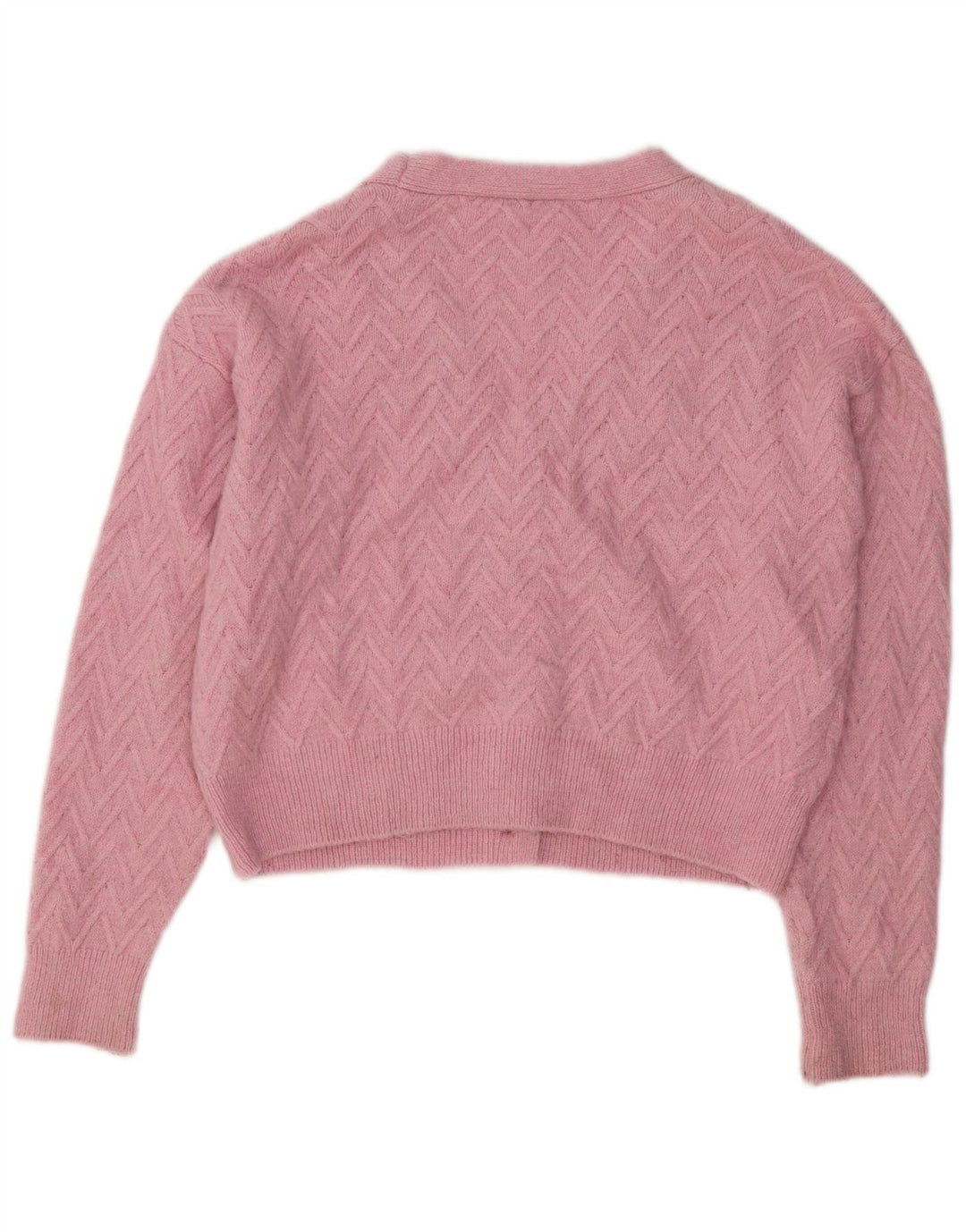 ZARA Womens Crop Cardigan Sweater UK 14 Medium Pink Chevron Acryl