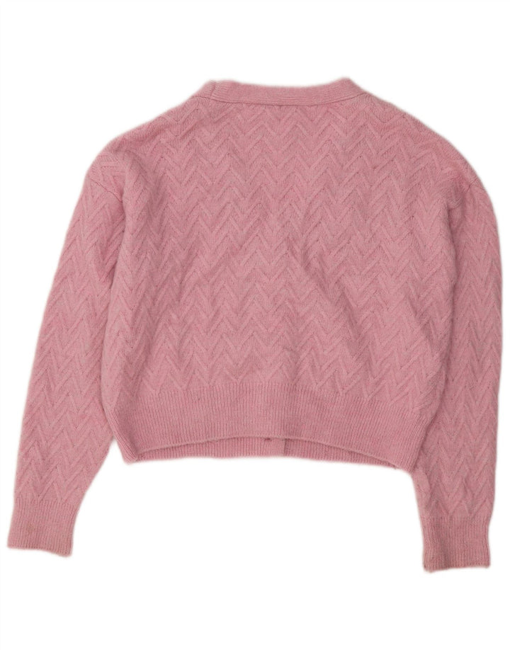 ZARA Womens Crop Cardigan Sweater UK 14 Medium Pink Chevron Acryl