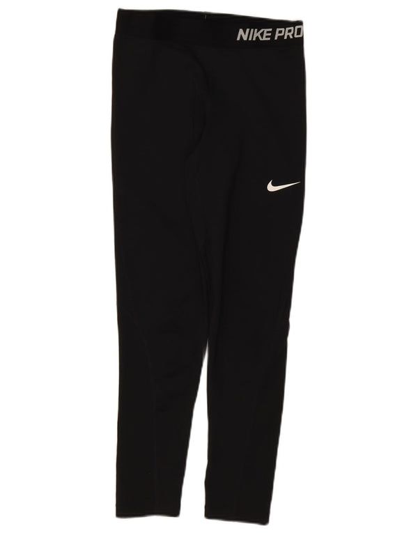 Nike Girls Dri Fit Graphic Leggings 12-13 Years Large Black Polyester