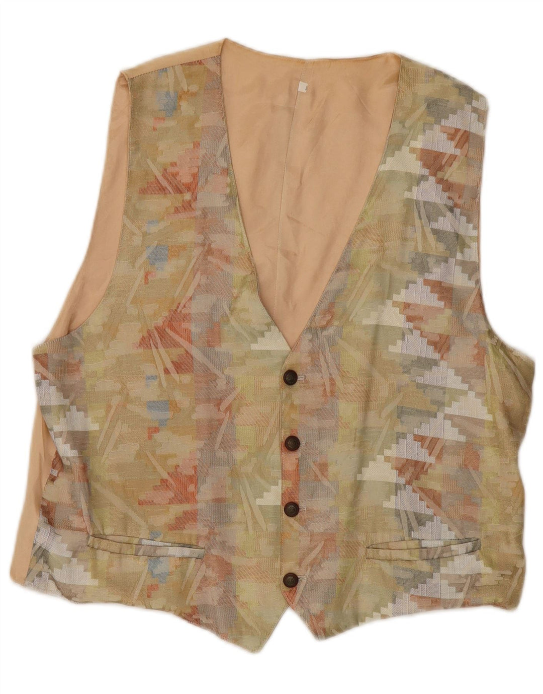 Vintage damevest UK 18 XL Beige geometrisk polyester