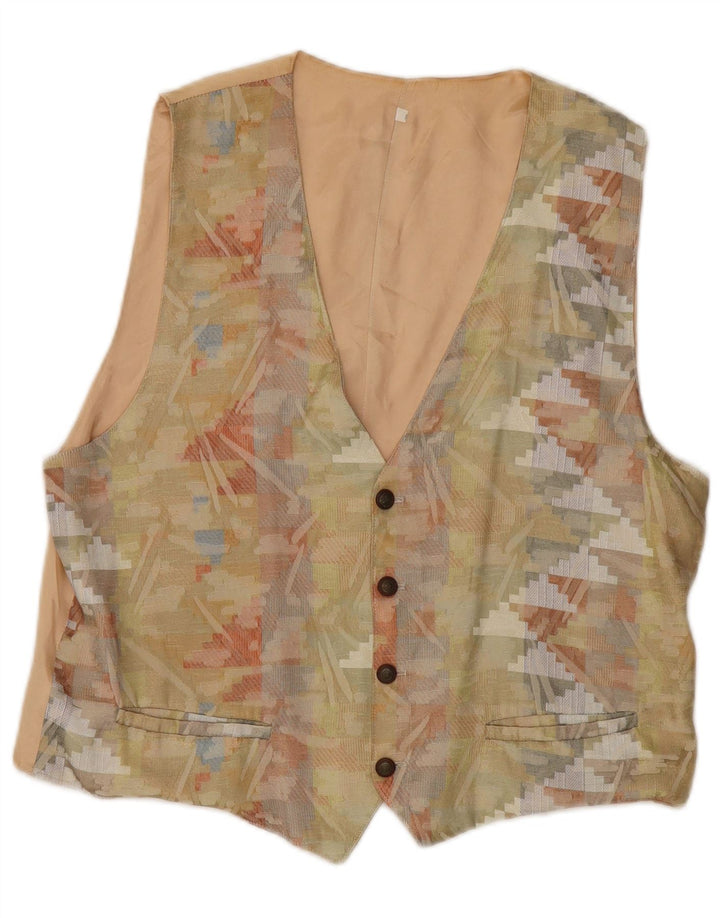 Vintage damevest UK 18 XL Beige geometrisk polyester