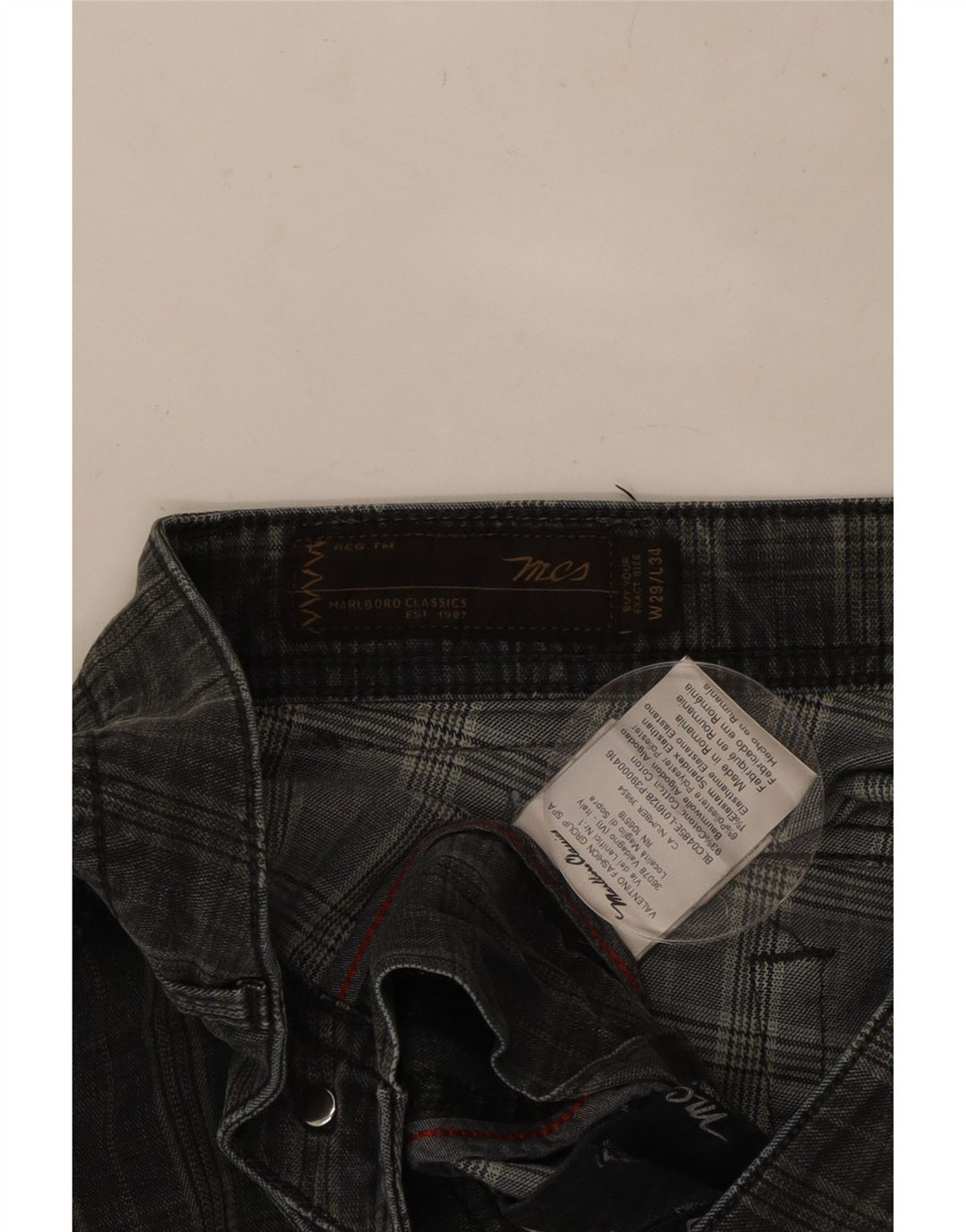 MARLBORO CLASSICS Lige fritidsbukser til mænd W29 L29 sort ternet bomuld