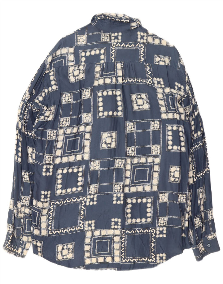 VINTAGE Herreskjorte Stor Marineblå Geometrisk