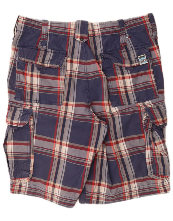 TOMMY HILFIGER Herre Cargo Shorts W32 Mellem marineblå ternet bomuld