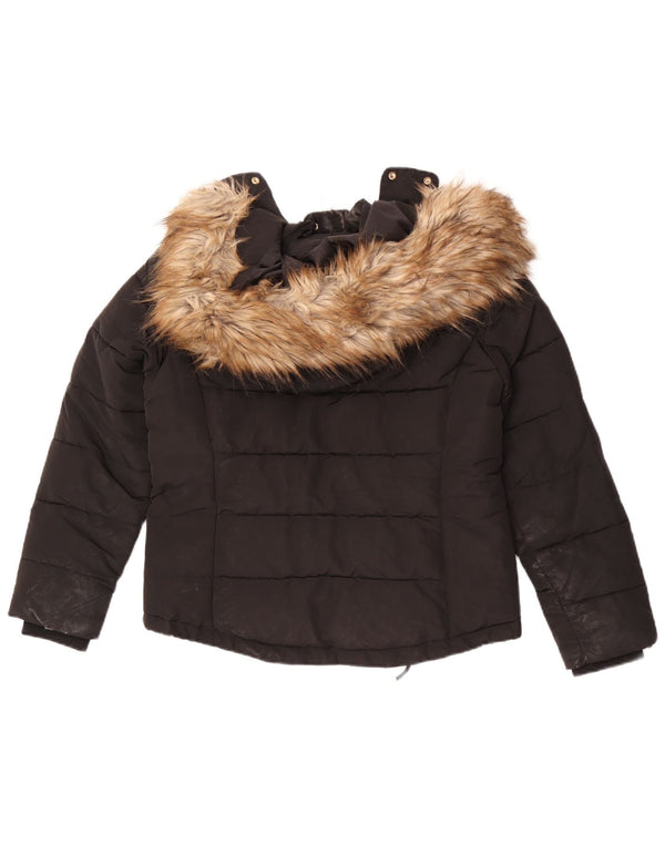 Topshop Polstret hættejakke til kvinder UK 12 Medium Sort Polyester