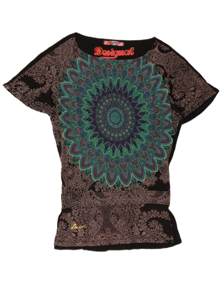 Desigual Dame Grafisk Bluse Top UK 10 Small Black Floral