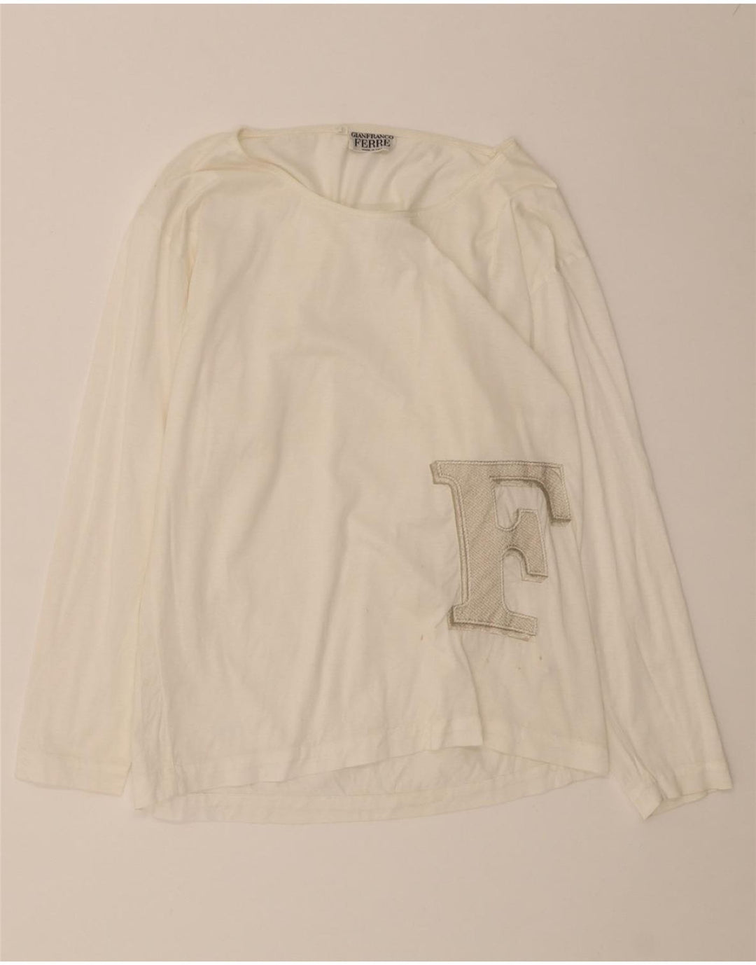 GIANFRANCO FERRE Womens Graphic Top Long Sleeve IT 42 Medium White Cotton Vintage Gianfranco Ferre and Second-Hand Gianfranco Ferre from Messina Hembry 