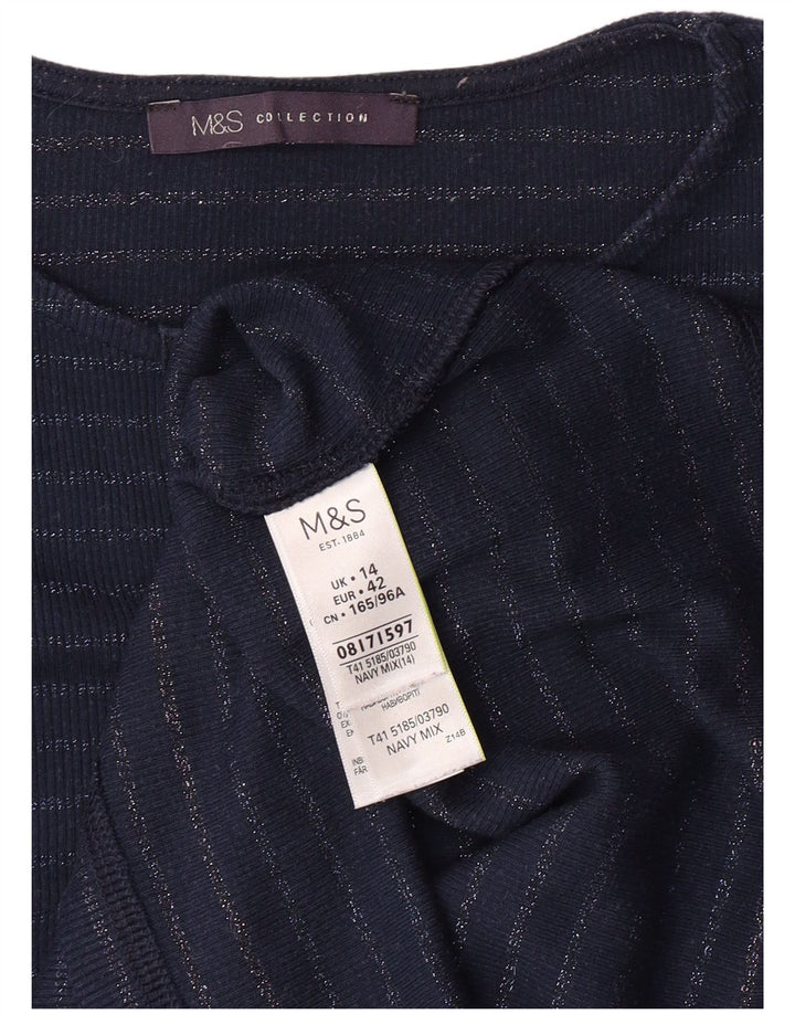 MARKS & SPENCER Dametop Langærmet UK 14 Stor Marineblå Stribet