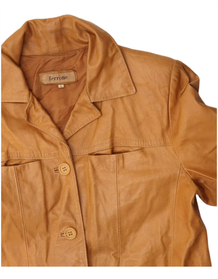 FERRONE Dame Læderjakke UK 16 Stor Brun Læder