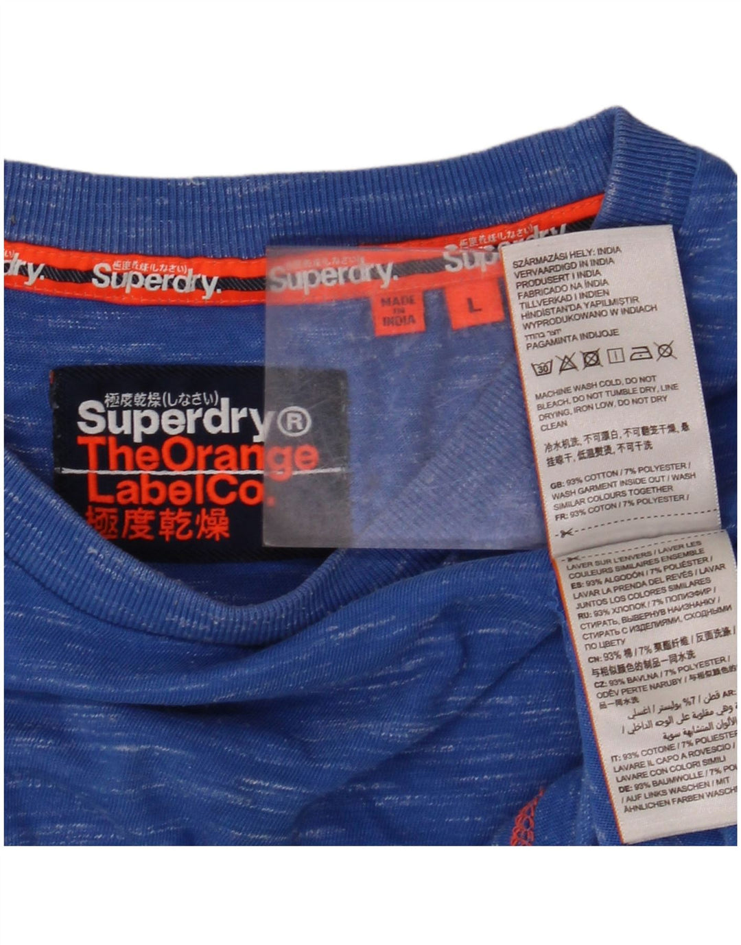 SUPERDRY T-shirt top til mænd, stor blå flækket bomuld