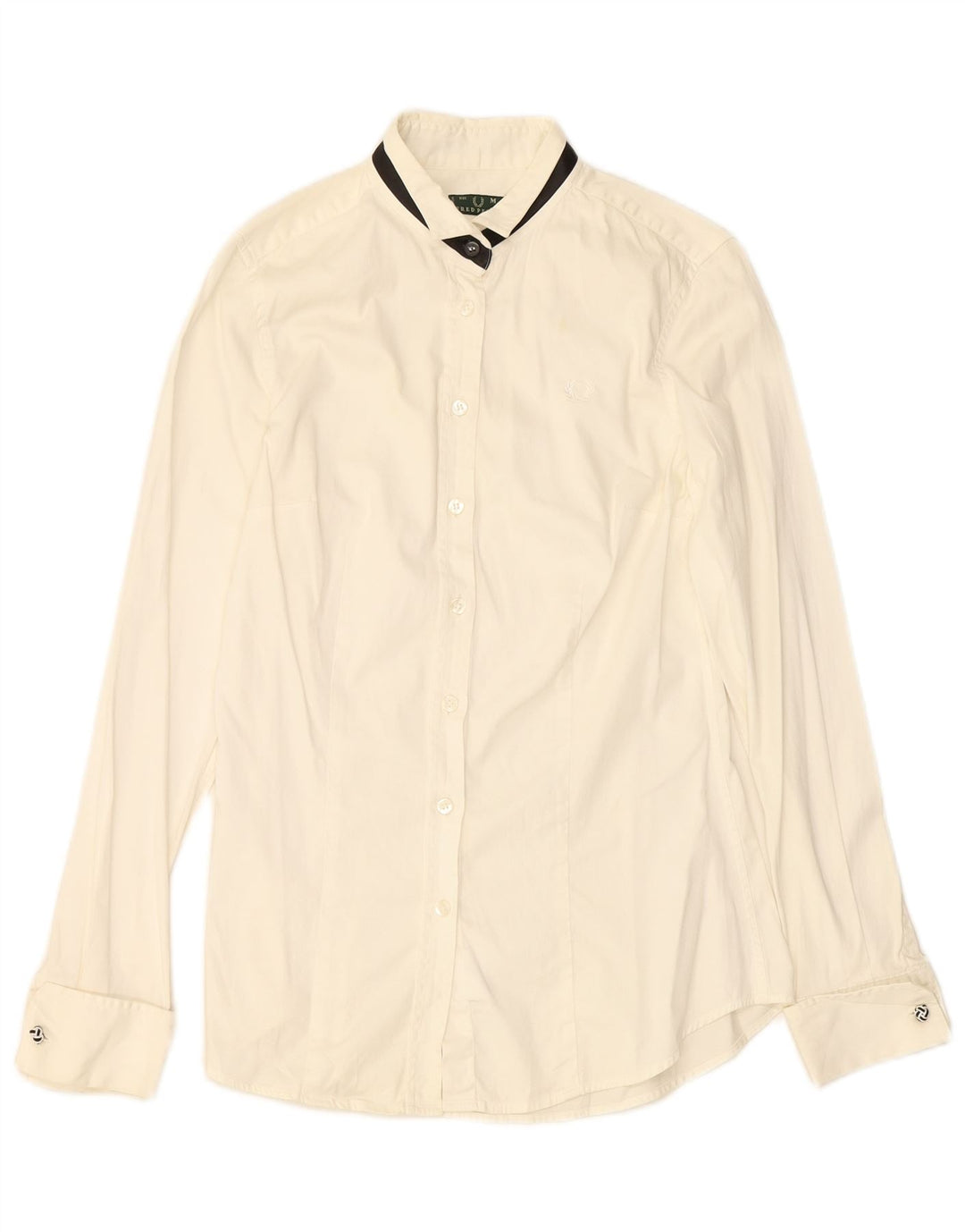 FRED PERRY Dameskjorte UK 12 Medium Off White Bomuld