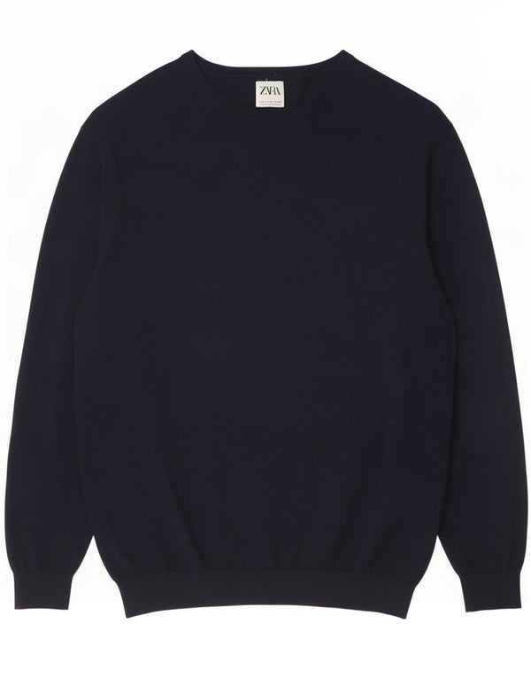 Zara Mens Boat Neck Jumper Sweater Large Navy Blue Viscose