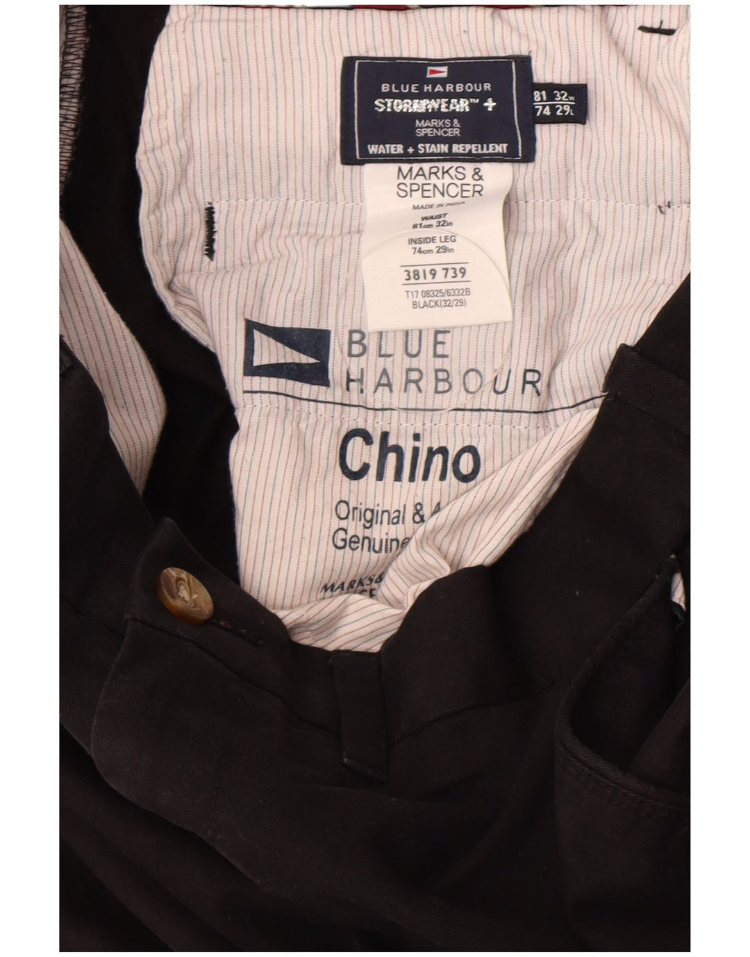 Marks & Spencer Herre Blue Harbor Lige Chinobukser W32 L29 Sort