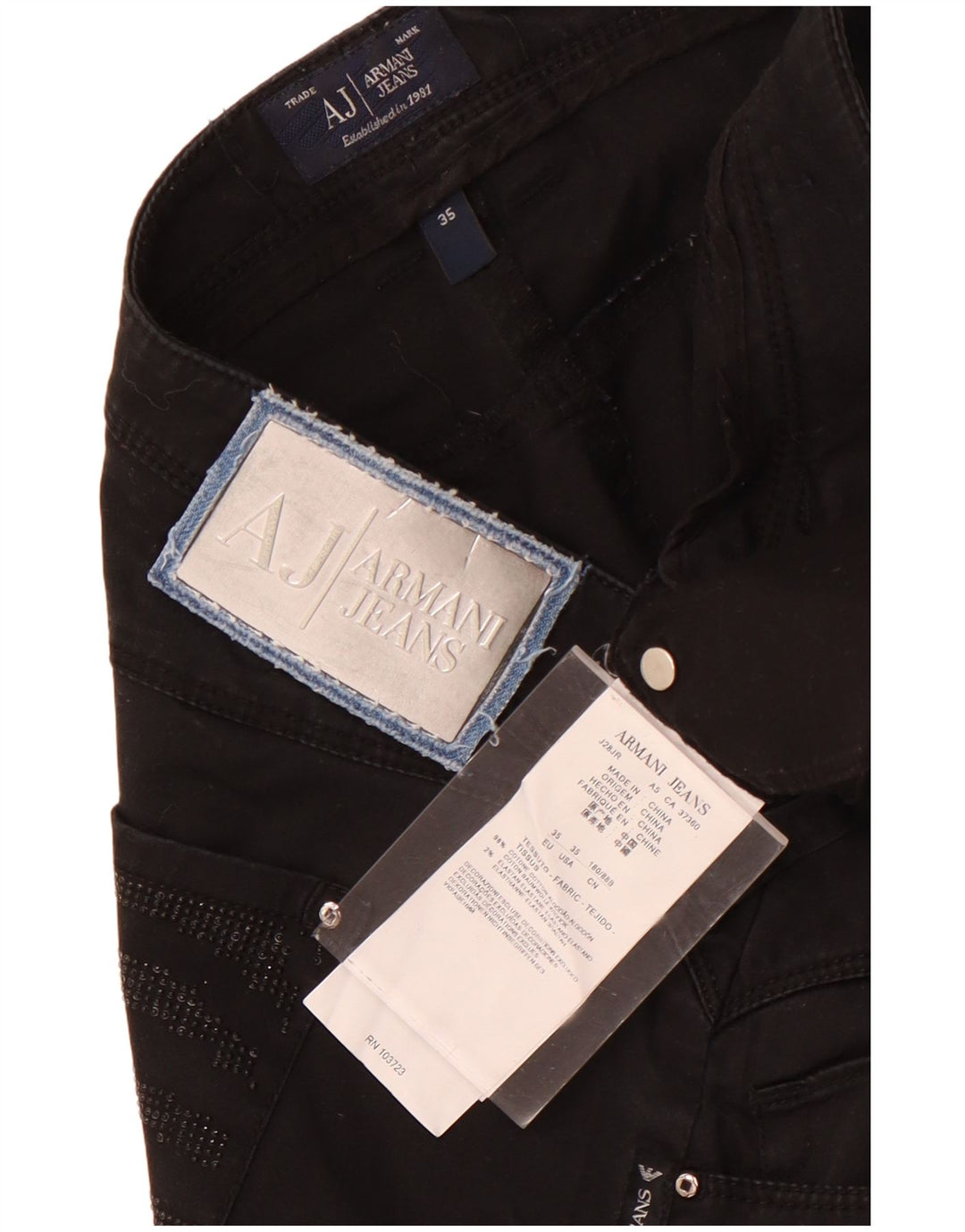 Armani Dame Slim Cropped Bukser W35 L25 Sort Bomuld