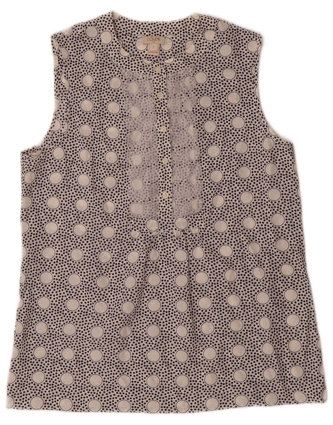 J. CREW Dame ærmeløs bluse Top US 4 Small White Polka Dot Polyester