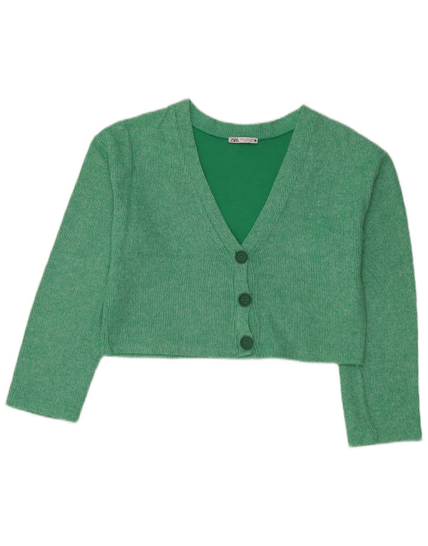 Zara Womens Oversized Crop Cardigan Sweater UK 10 Small Green Bomuld