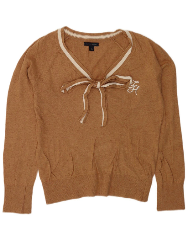 Tommy Hilfiger Dame Front Tie V-hals Jumper Sweater UK 16 Stor Brun