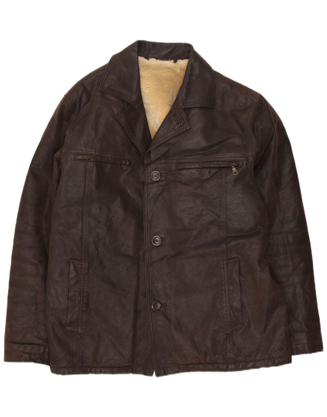Vintage Herre Sherpa Læderjakke UK 40 Stor Brun Læder