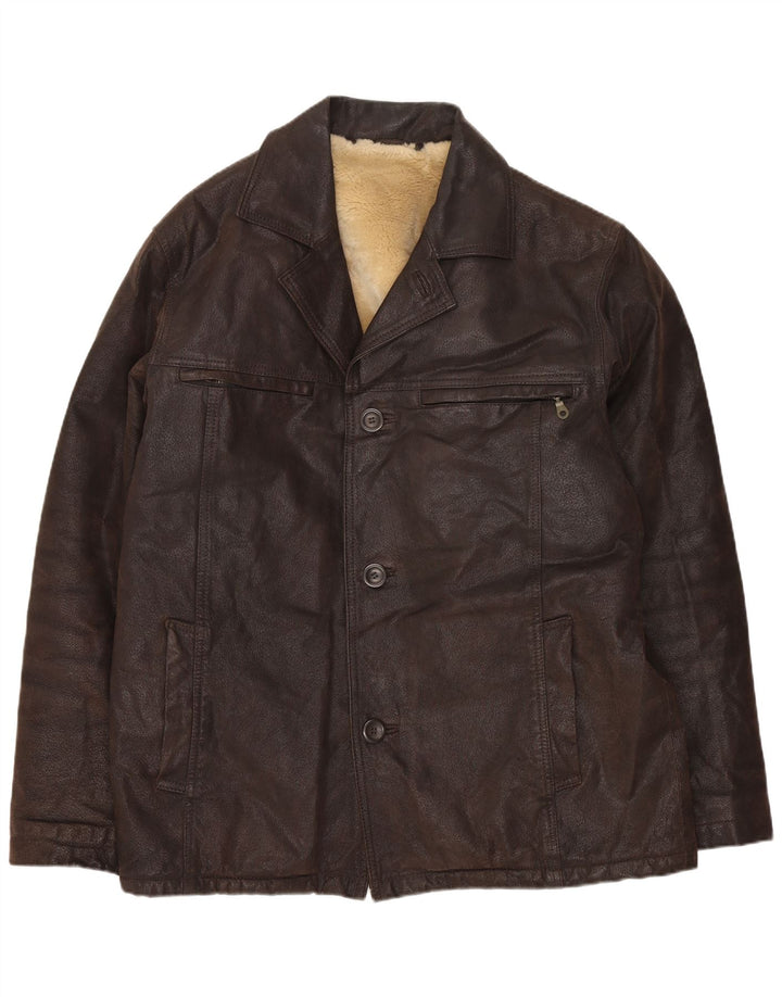 Vintage Herre Sherpa Læderjakke UK 40 Stor Brun Læder