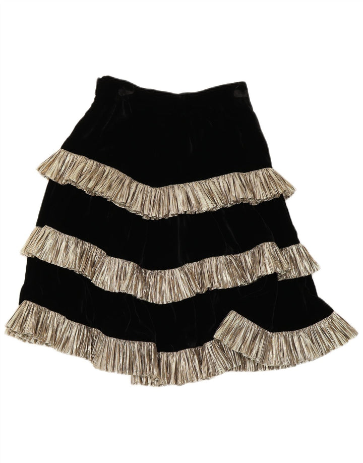 Vintage kvinders flæseskørt IT 44 Medium W26 Sort Colourblock Bomuld