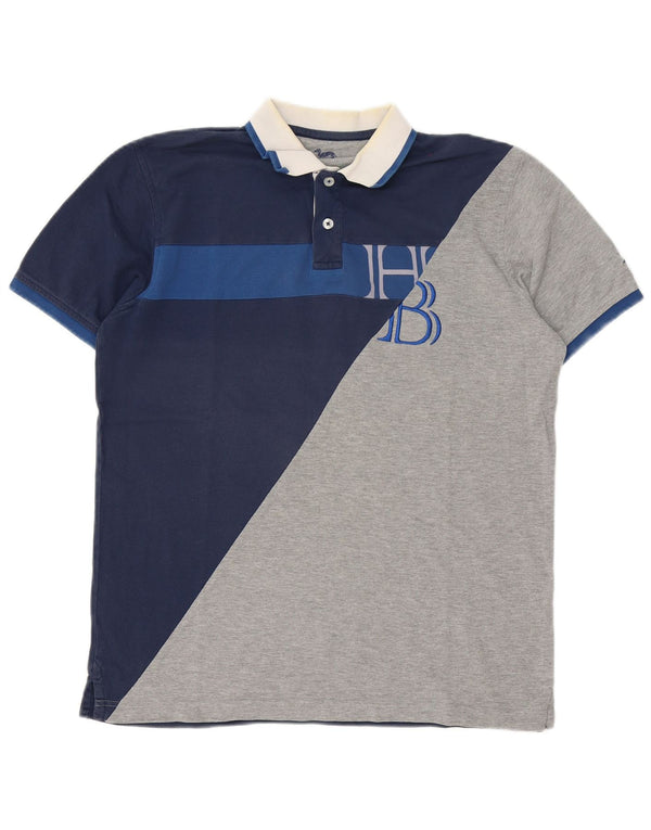 Harmont & Blaine Mens Graphic Rugby Polo Shirt Medium Navy Blue Colourblock