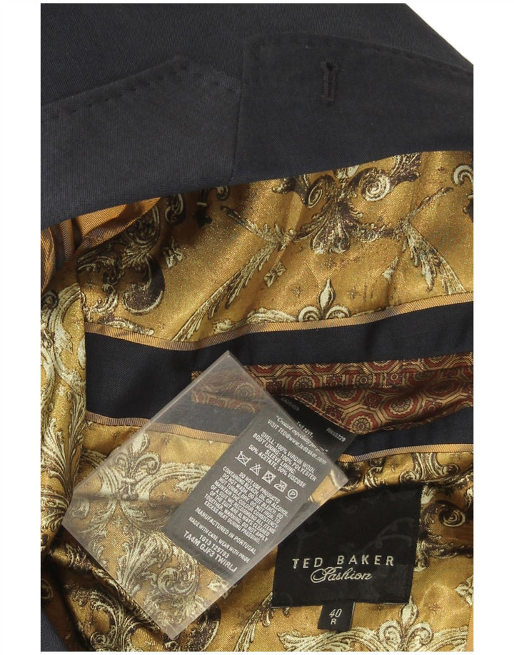 Ted Baker Herre 2-knaps blazerjakke UK 40 Large Navy Blue Virgin Wool