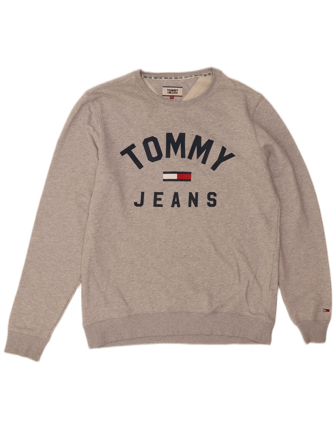 TOMMY HILFIGER Mens Graphic Sweatshirt Jumper XL Grey Cotton
