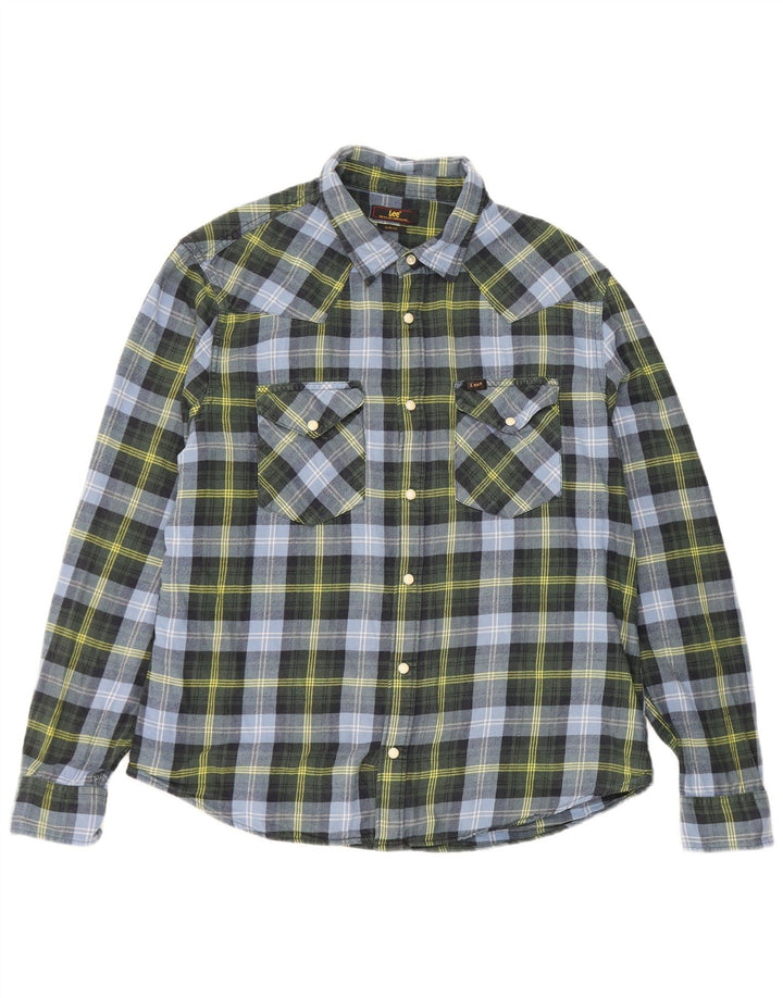 Lee Herre Slim Fit Flanellskjorte XL Blå Ternet Bomuld