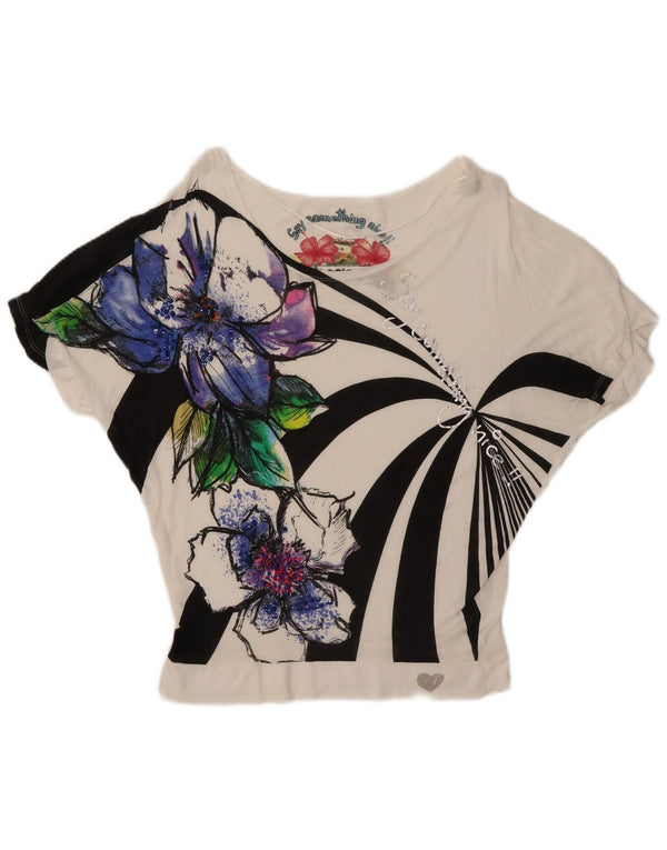 Desigual Womens Batwing Bluse Top UK 10 Small White Floral