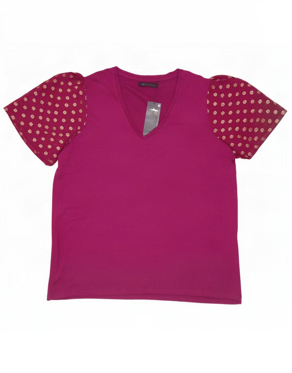 Marks & Spencer T-shirt top til kvinder UK 18 XL rødbrun plettet viskose