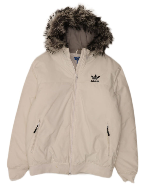 Adidas Herre hættepolstret jakke UK 38 Medium White Nylon