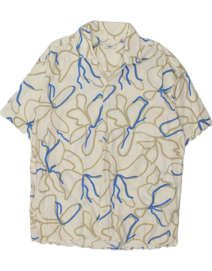 JACK & JONES Mens Abstract Pattern Short Sleeve Shirt XL Beige Cotton Vintage Jack & Jones and Second-Hand Jack & Jones from Messina Hembry 