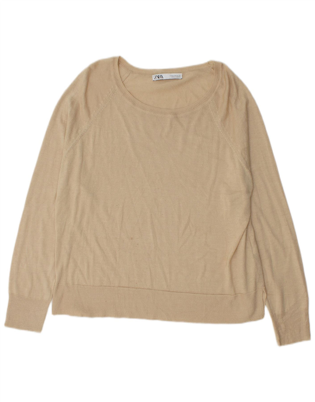 Zara Dame Boat Neck Jumper Sweater UK 14 Medium Beige Viscose