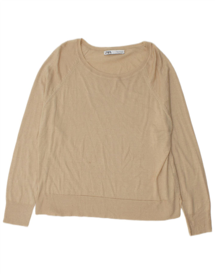 Zara Dame Boat Neck Jumper Sweater UK 14 Medium Beige Viscose