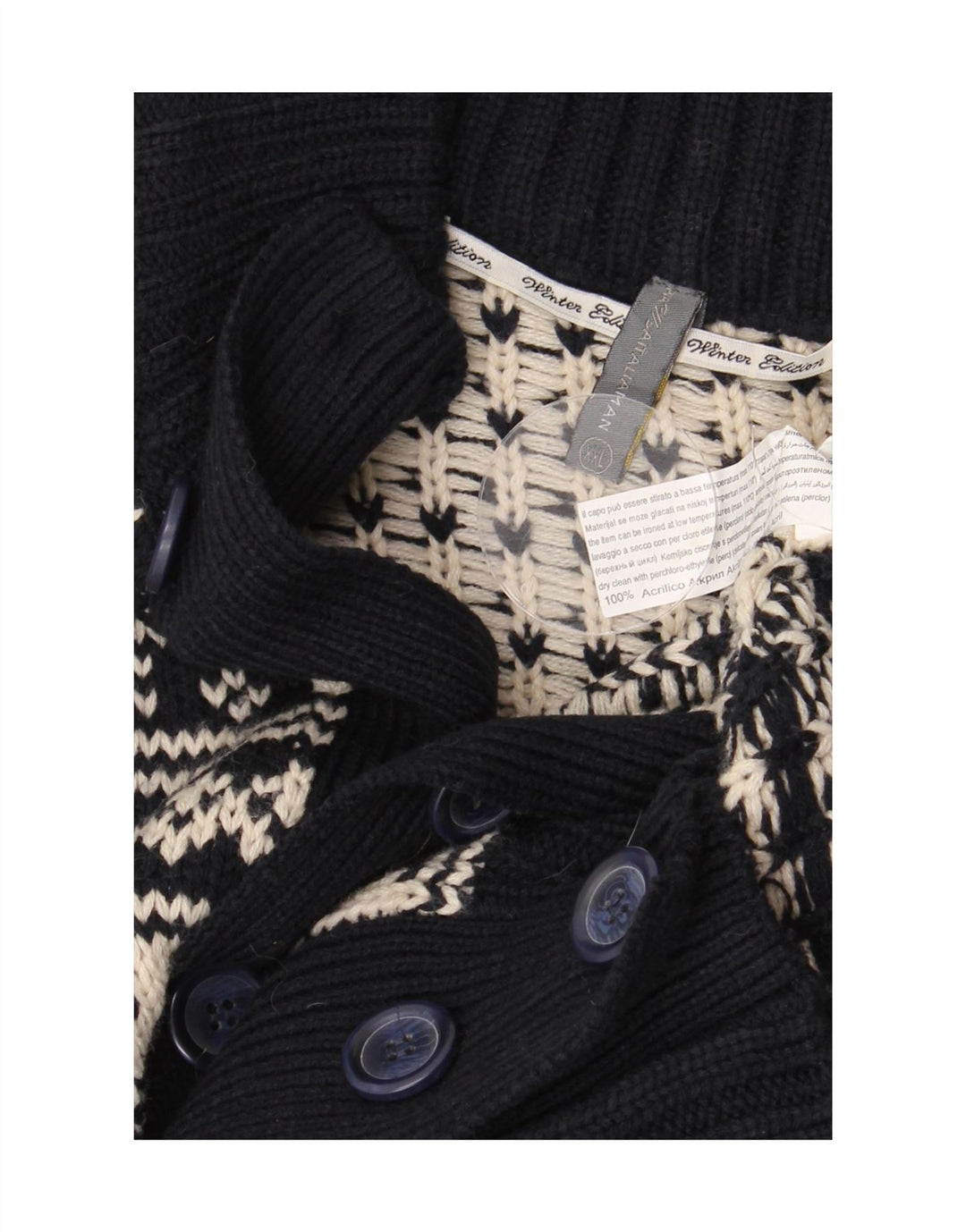 VINTAGE Herre cardigan sweater 2XL Navy Blue Fair Isle Akryl