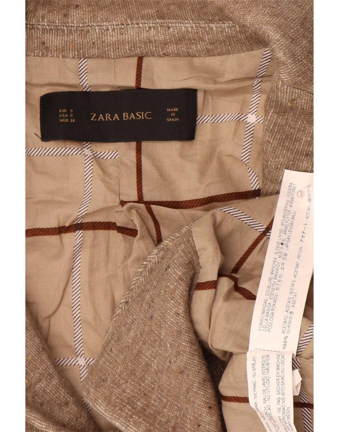 Zara Dame 1 Knap Blazer Jacket UK 10 Small Brown Flecked Acetate