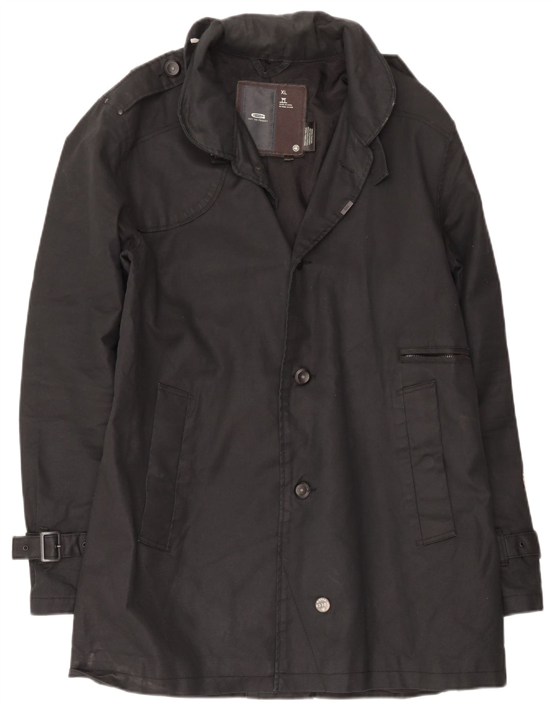 G-Star Mens Trench Coat UK 42 XL Black Cotton