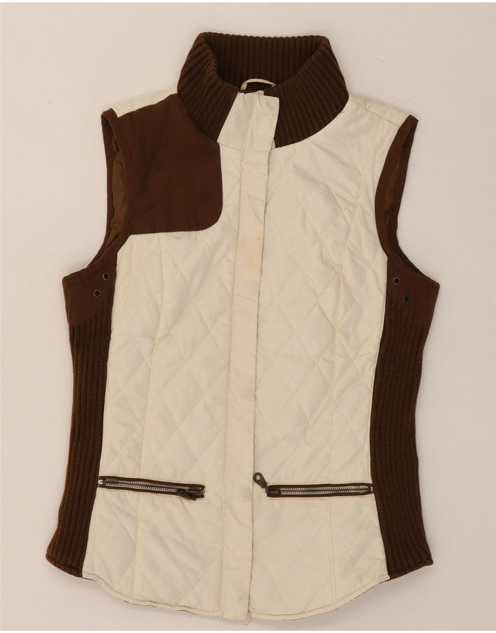 Zara Womens Quilted Gilet UK 12 Medium Off White Colourblock Polyester
