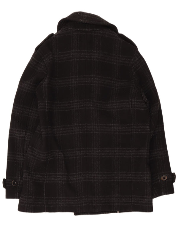 Pretty Green Men Pea Coat UK 40 Large Black Check Wool