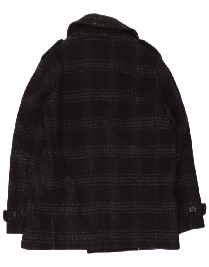 Pretty Green Men Pea Coat UK 40 Large Black Check Wool