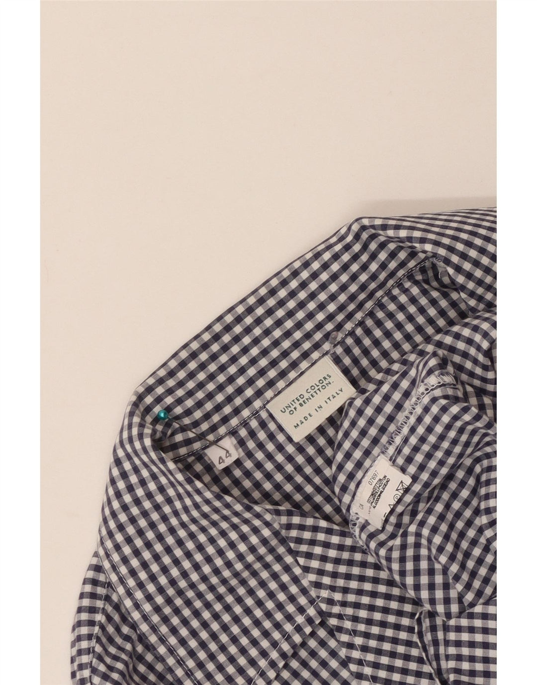 Benetton Dameskjorte IT 44 Medium Marineblå Gingham Bomuld