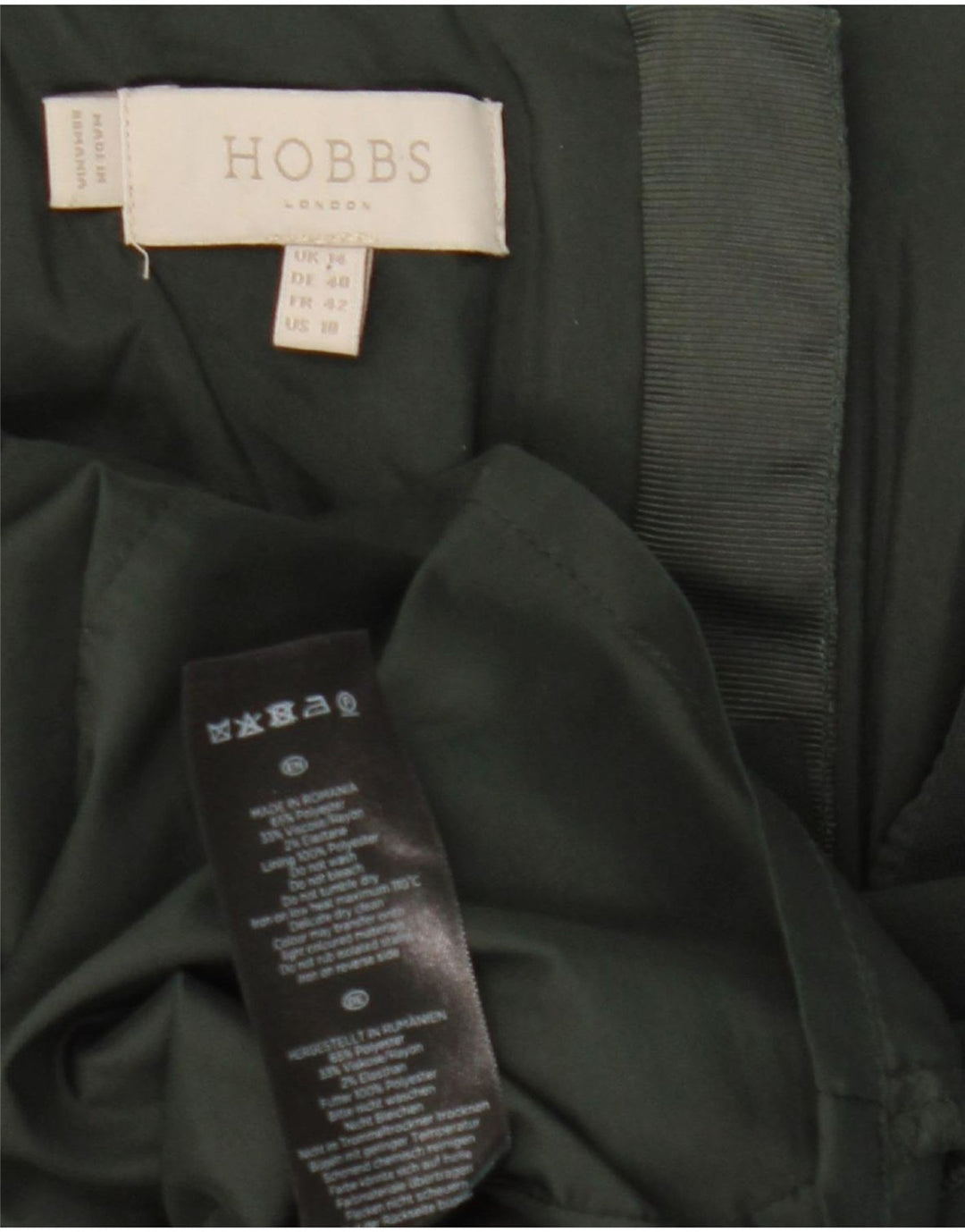 Hobbs Kvinders 3/4-ærmede Skede Kjole UK 14 Stor Grøn Polyester