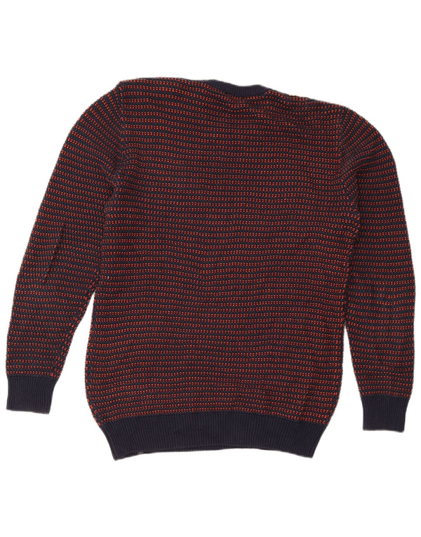 Diesel Mens Crew Neck Jumper Sweater Medium Navy Blue Striped Cotton