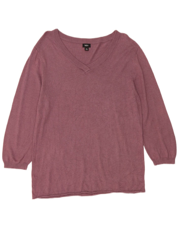 Mossimo Dame 3/4-ærmet V-hals sweater UK 20 2XL Lilla Rayon